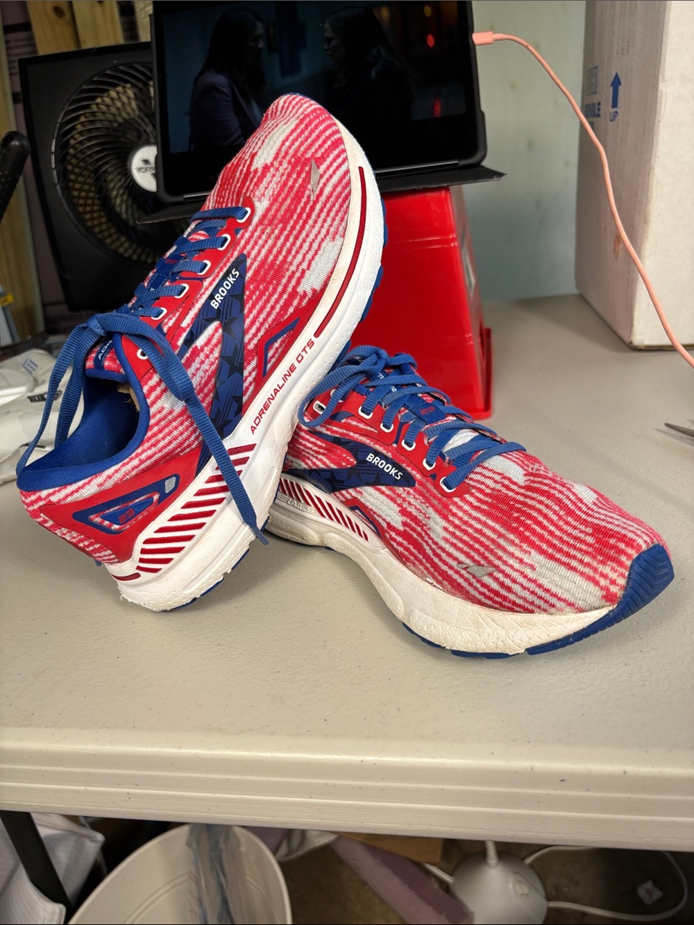 Brooks Adrenaline GTS 23 Womens Size 10 Red White Blue Stability Running Shoes